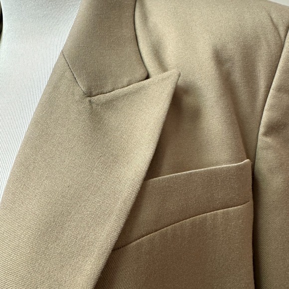 ZARA Cropped Lapel Blazer Taupe Brown Tailored Blazer Open Front Womens Academia - Picture 3 of 16